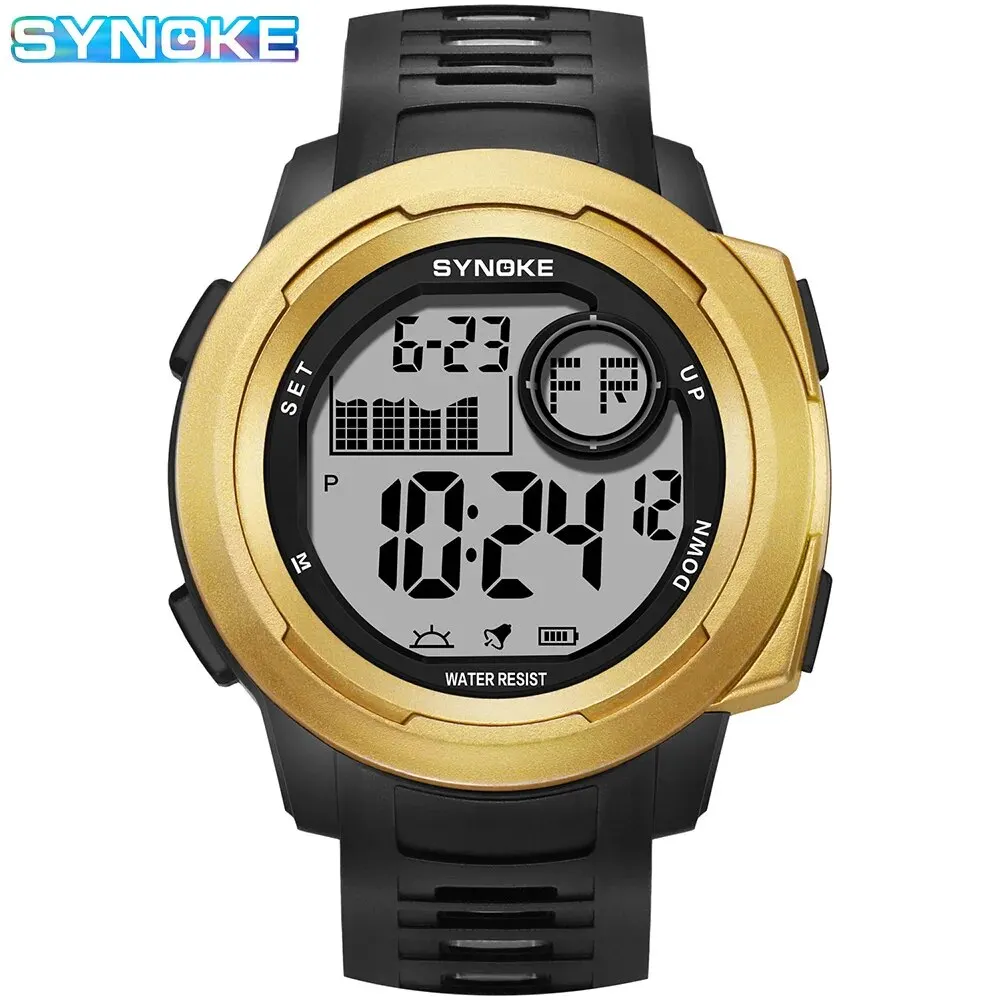 SYNOKE Men Digital Watch Sports Watches 5Bar Waterproof Military Shock Digital Watch LED Display Large Screen Alarm Clock 3