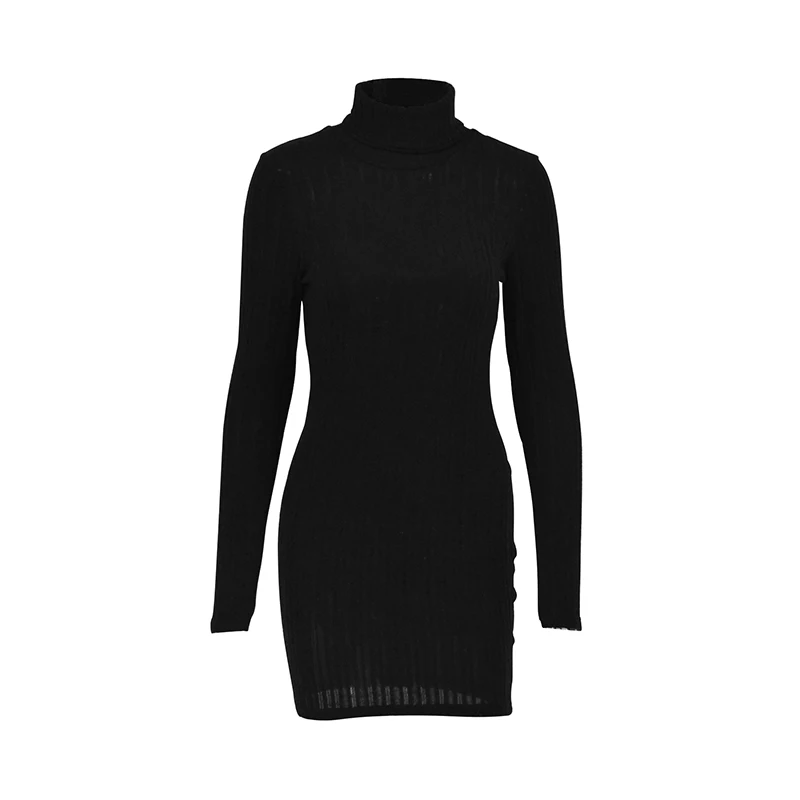 New Solid Dresses Autumn Winter Women Long Sleeves Turtleneck Sexy Bodycon Sheath Mini Dress Club Elegant Party Knitted Dresses 6