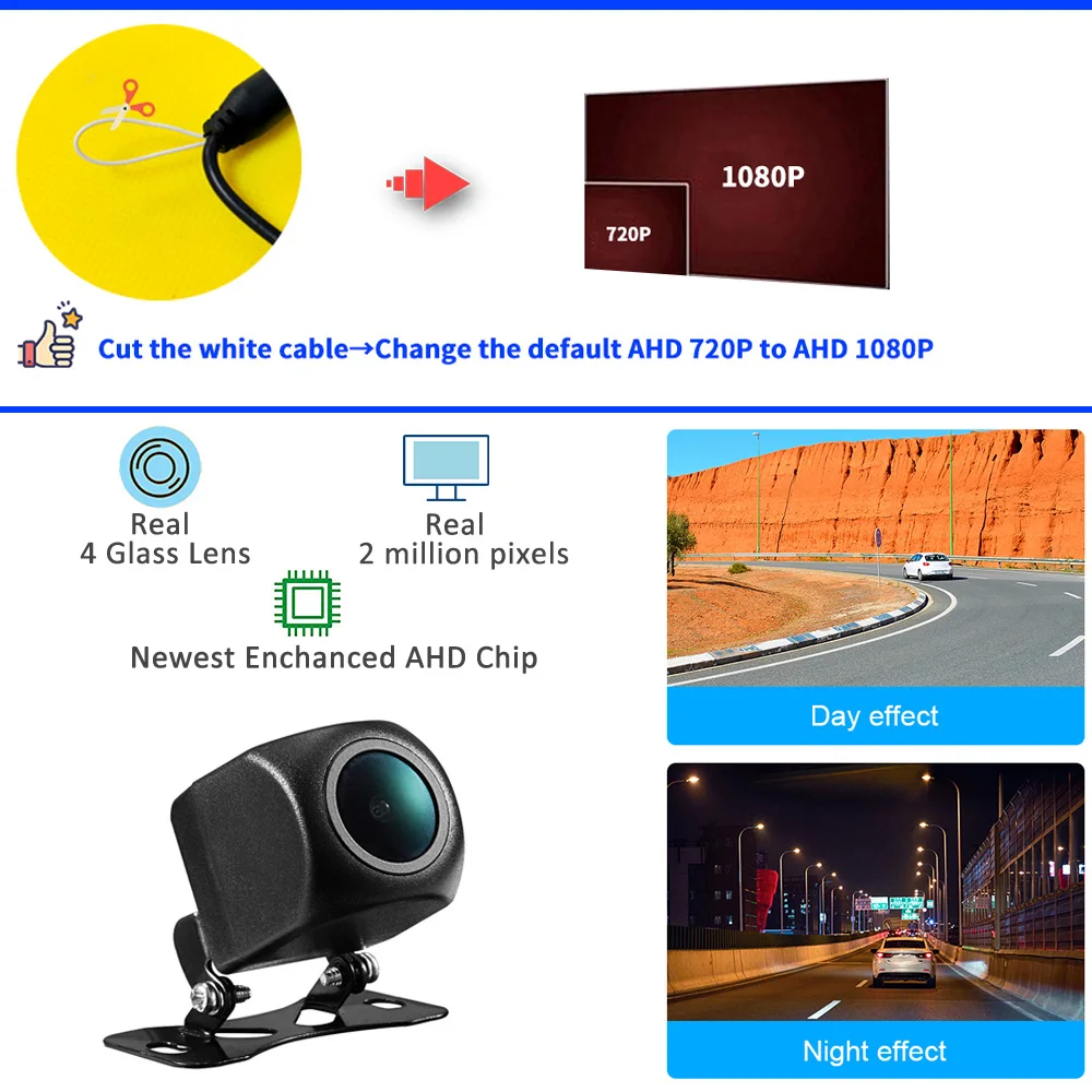 Car Vehicle AHD Rear view Reverse Camera 200W 1080P Reversing Camera Universal 4 Glass Lens HD Parking Cam for Car Radio rear camera rear view camera front and rear cameras