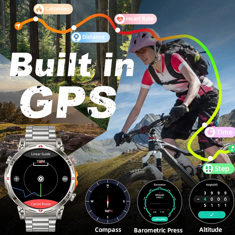 LIGE GPS Smart Watch Professional Sports Men AMOLED Full-Touch Screen 650mAh Battery 3ATM Waterproof Heart Rate Call Smartwatch