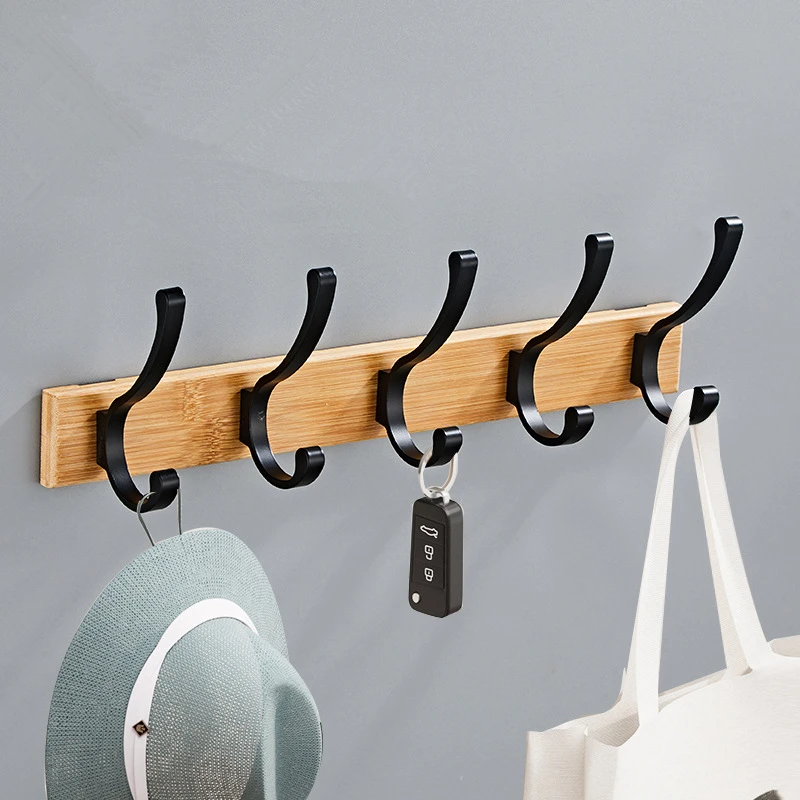 

Bamboo and Aluminum Black Finish Bathroom Robe Hook Towel Hook Wall Hook Door Hanger Clothes Robe Hook Multi-function