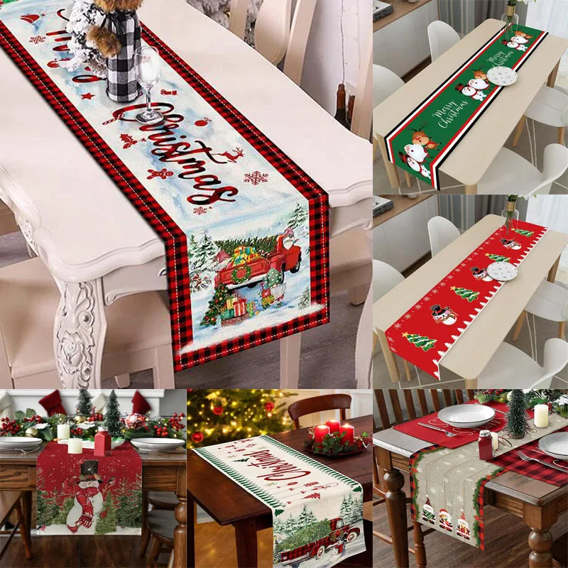 

NEW Linen Christmas flower Faceless Gnome Tree Elk printed table runner flag dining kitchen tablecloth table cloth cover decor