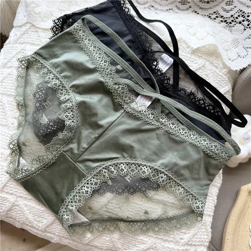 

European Style Panty Women's Underwear Sexy Lace Panties Girls' Ice Silk Comfort Briefs Low Waisted Seamless Underpants Lingerie