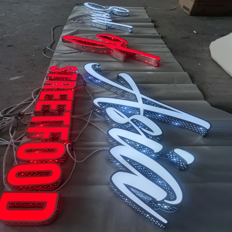 Custom Made Extrier Use Front lit & Side lit LED Channel Letters Signs,  perforated channel letter shop signs