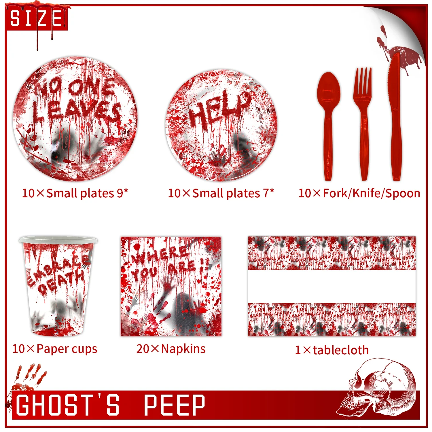 Halloween Party Tableware Set Festive Party Plates Napkins Tablecloth Disposable Tableware 10/12Guests Halloween Decoration