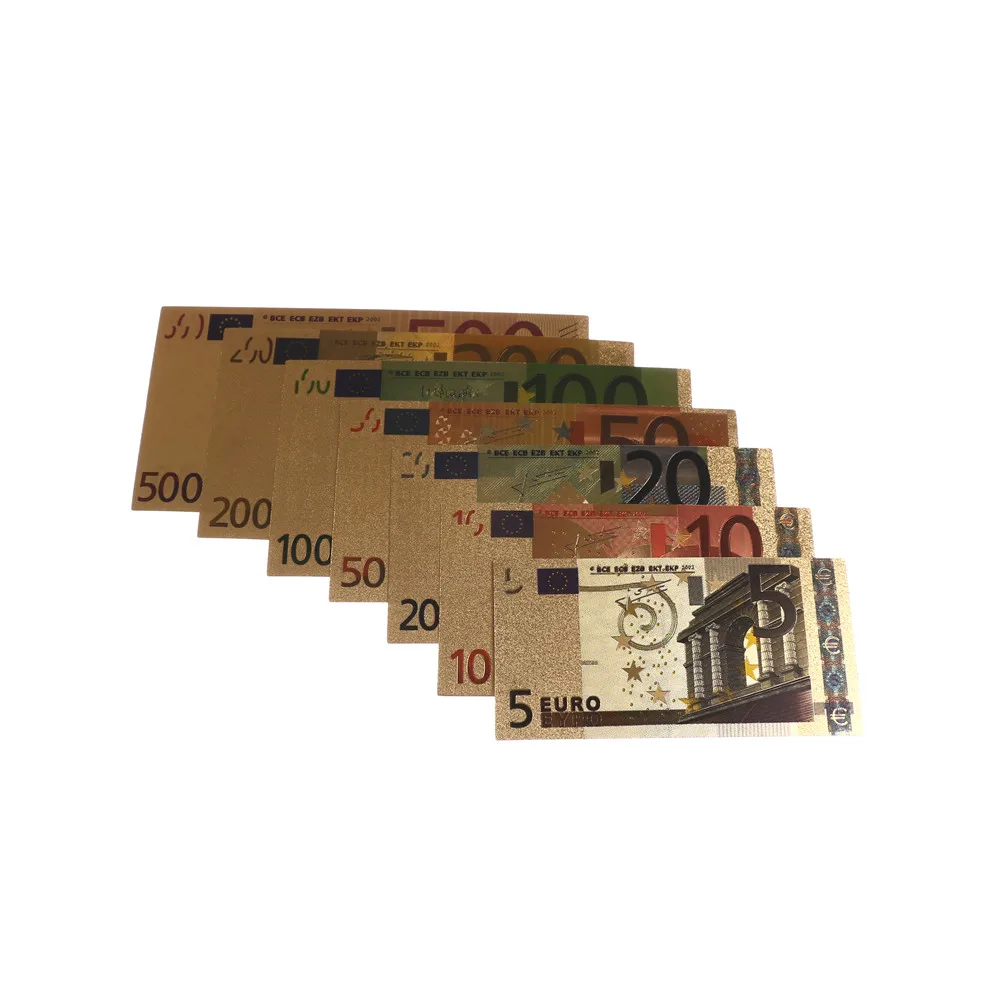 Euro Banknote Crafts 7pcs Euro Banknote Gold Foil Paper Money Crafts Collection Note Currency