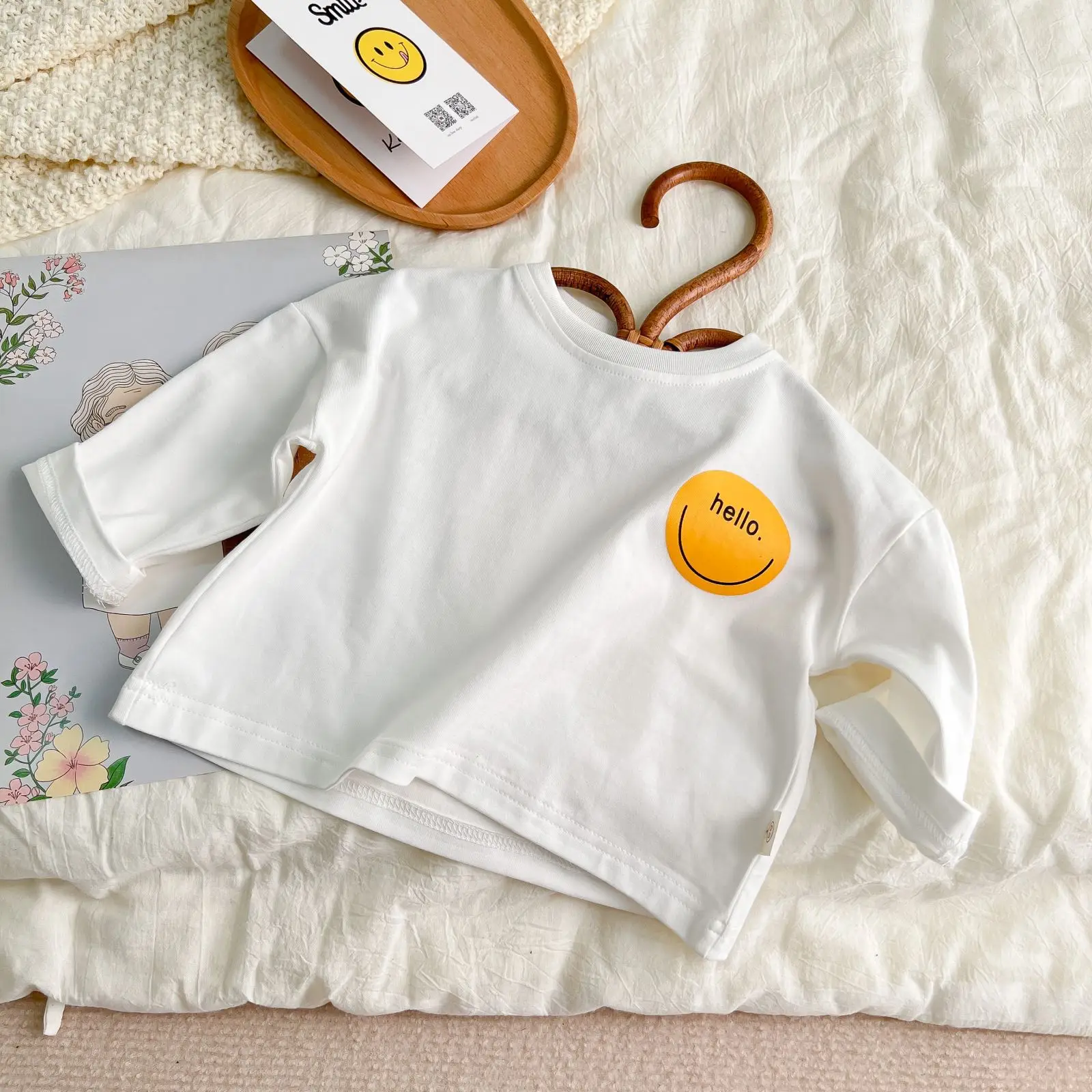 1163A Baby Clothes Stripe T Shirt Spring Autumn New Smiling Face Baby Boy T Shirt Stripe Casual Girl T-shirt Tops