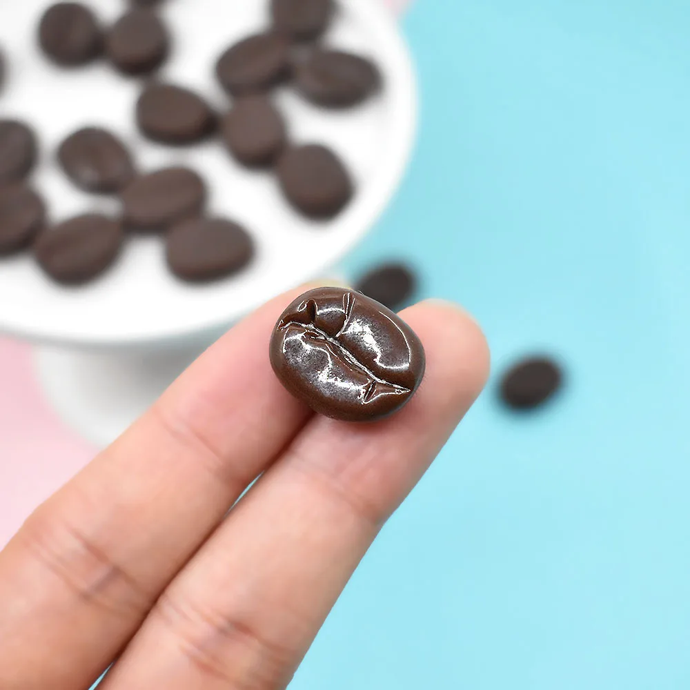 20Pcs Simulation Miniature Coffee Beans Flatback Resin Cabochon Fake Food Scrapbooking Craft DIY Phone Decoration Accessories