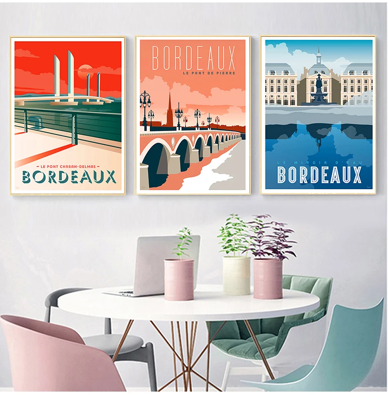 Bordeaux A French Wine Town Mappa Turistica Wall Art Pittura A Olio Retro Wall Caf É Poster Art Printmaking Decorazione Della Casa Regali