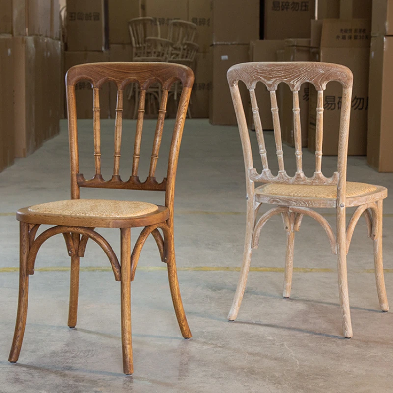 

American solid wood dining chair Home armchair fully woven rattan bamboo chair Napoleon Chair Castle Chair Vintage rattan chair