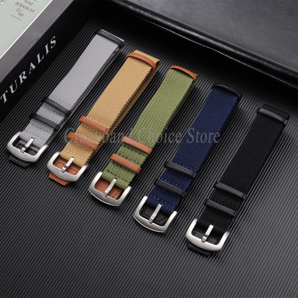 Breathable Retro Men’s Sports Nylon Watch Band in Khaki Field 20/22mm