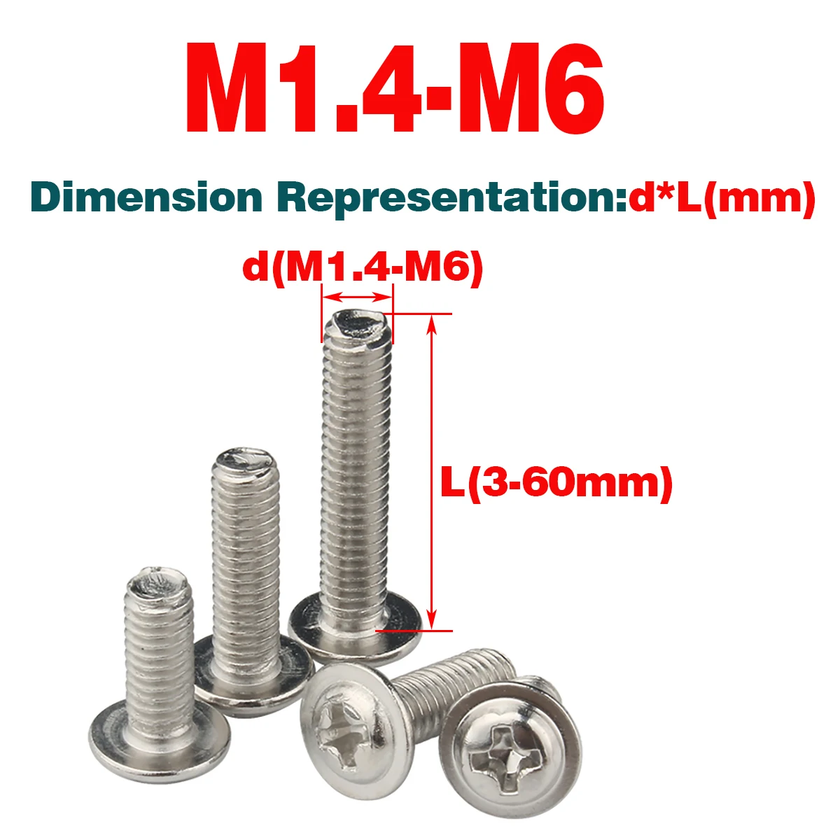 

304 SS Round Head Computer Screw With Pad / Phillips Screw M1. 4-M6