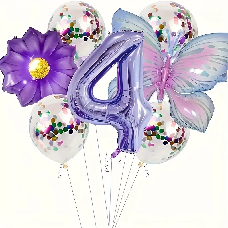 Purple Butterfly Theme Helium Balloons Decoration Set - 7PCS for Birthday, Wedding, Baby Shower & Gifts