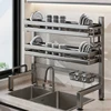 Kitchen Sink Dishwashing Double Layers Tablewares Storage Shelf Multi-functional Dish Drainer Countertop Organizer Accessories 3