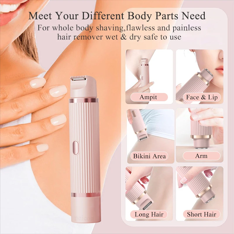 Epilatore da donna a doppia testina, rasoio elettrico per viso e corpo, rifinitore per zona bikini e gambe, impermeabile, per peli femminili._voghion.com
