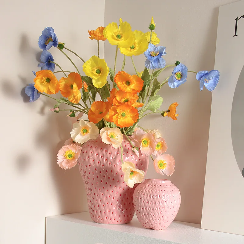 Ceramic Vase Artificial Strawberry Vase Fruit Cartoon Strawberry Flower Pot Terrarium Flower Vase Home Decoration Accessories 2