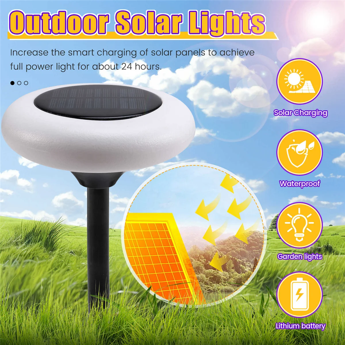 BAAU Solar Outdoor Lights Lights Round Outdoor Landscape Spotlights Garden Decorative Lawn
