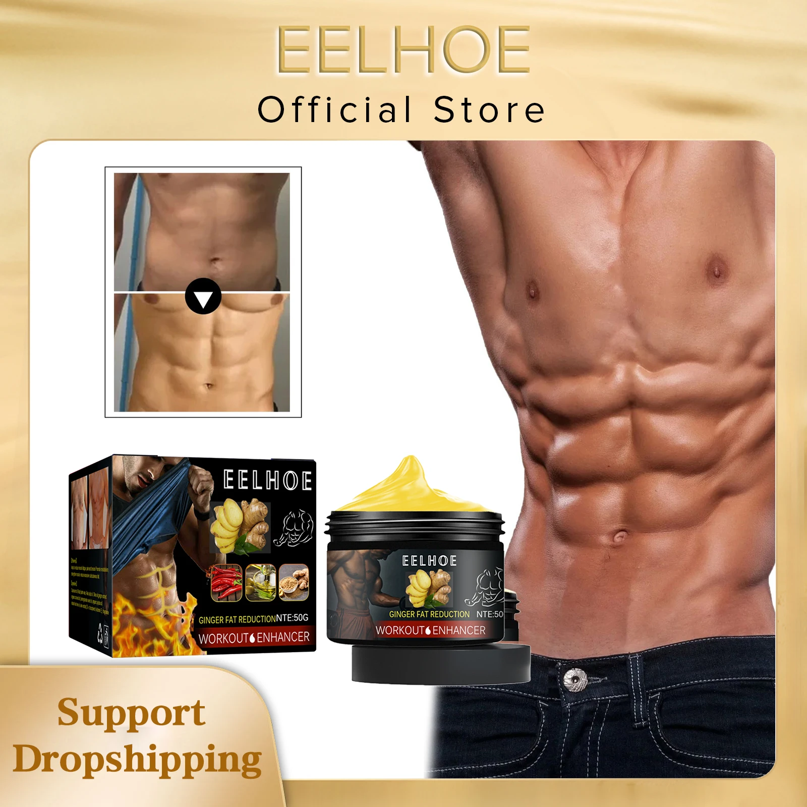 

EELHOE Ginger Abdominal Cream Powerful Weight Loss Muscle Essential Oil Fat Burning Tightening Belly Body Shaping Slimming Cream