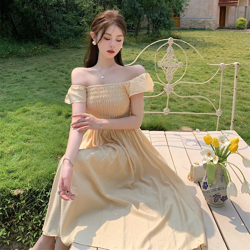 

2022 French Dress for Women in Summer Small Flying Sleeve Senior Sense Retract Waist Show Thinness Self-cultivation Mid Length