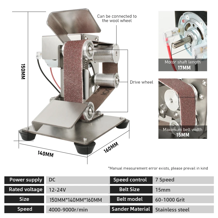 Belt Sander Polishing Grinding Machine DIY Mini Electric Belt Machine 220V/110V Waterproof 7 Speed Control