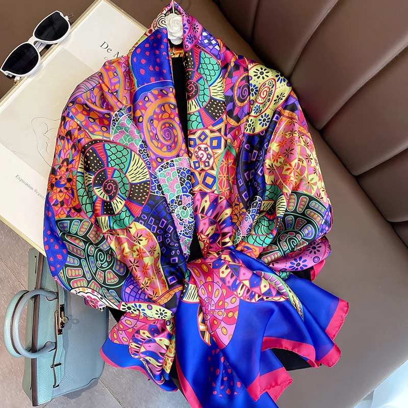 Heavy Silk Scarf Women Handmade Female Stitching Spring and Autumn Wild Large Bandana Square Scarfs Shawl Dual-use 2023 New