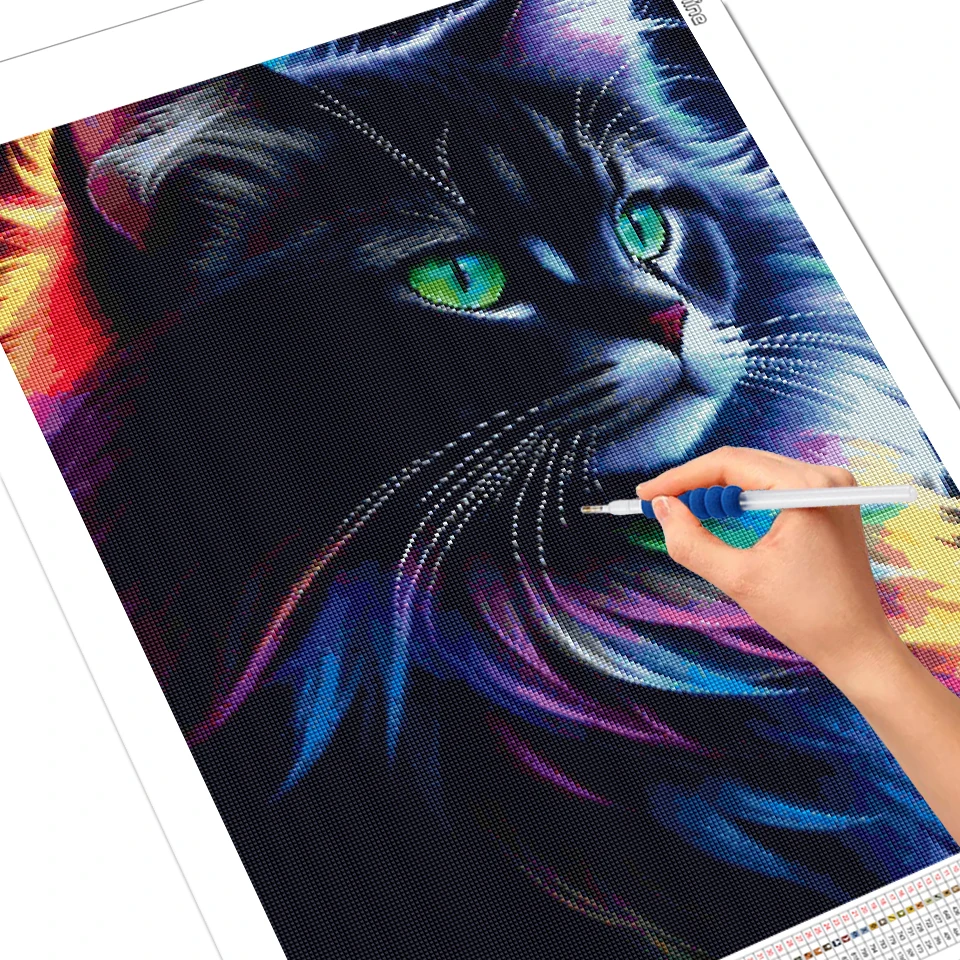 EverShine 5D DIY Diamond Mosaic Black Cat Picture Rhinestones Painting Animal Colorful Cross Stitch Kit Embroidery Wall Art