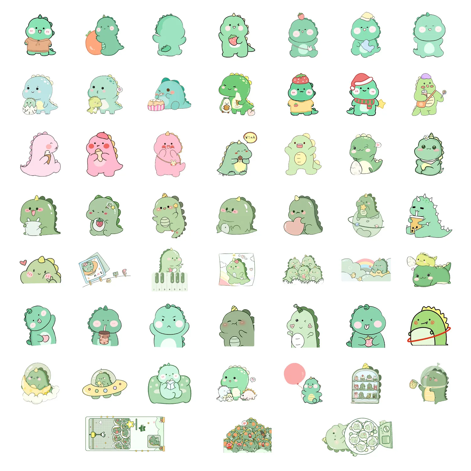 Cartoon Dinosaurs Stickers 50Pcs Cute Capybara Rabbit Cat DIY Sticker Gift Decals Decoration Suitcase Scrapbooking Laptop Phone