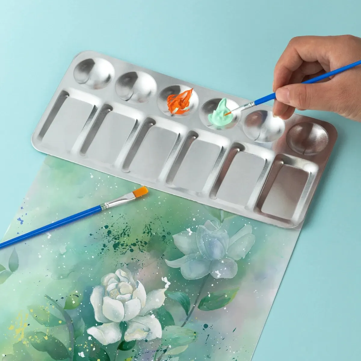 Rectangle Paint Tray Metal Palettes for Acrylic Oil Paint Watercolor Craft Professional DIY Art Painting Palette 1Pcs