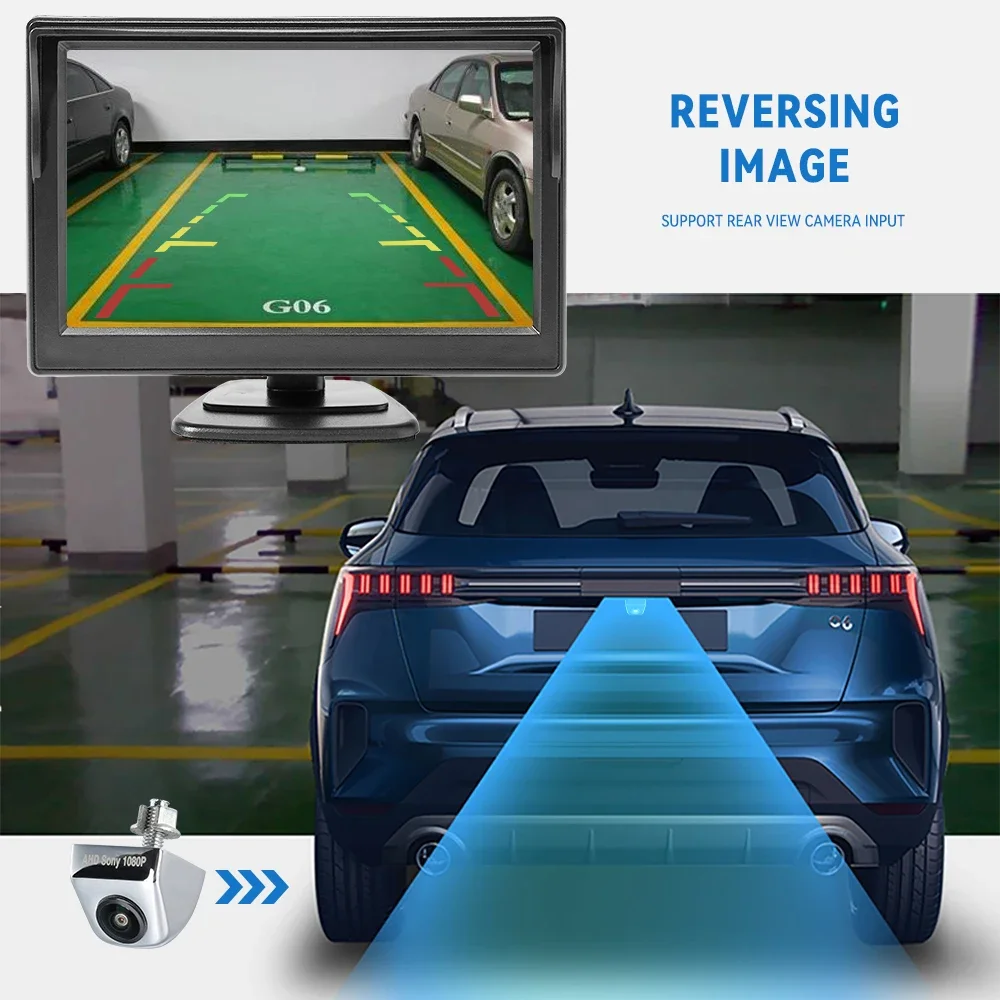Car Display Monitor 5 Inch AHD Monitor Screen 2 Way Video Input TFT Display For Rear View Camera Vehicle Parking Reverse Backup