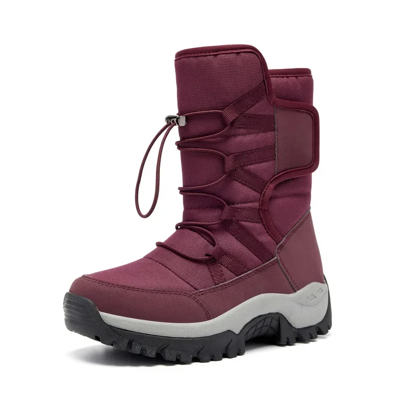 Botas de neve masculina e feminina, sapatos de exterior, botas de cano alto, à prova de vento, impermeável, quente, luxuoso, antiderrapante, algodão, inverno