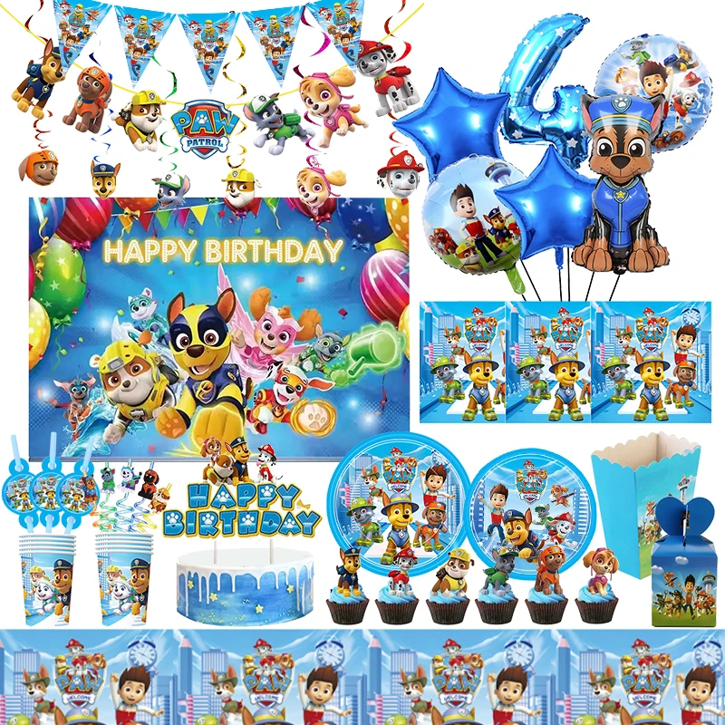 Paw Patrol Decoration Birthday Party Supplies Kids Canine Patrol Theme Tableware Set Chase Dog Balloon Deco Happy Banner For Boy