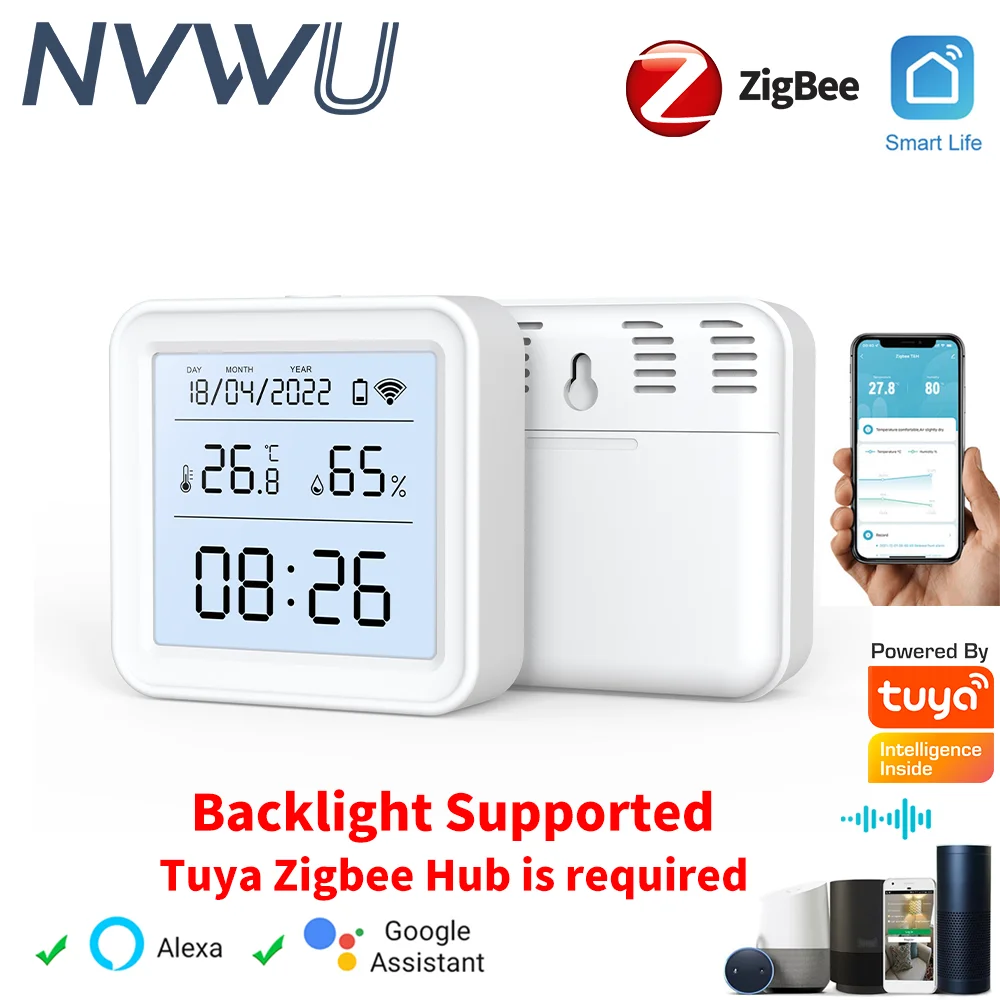 Tanie Tuya Zigbee czujnik temperatury i wilgotności ekran LED Blacklight do