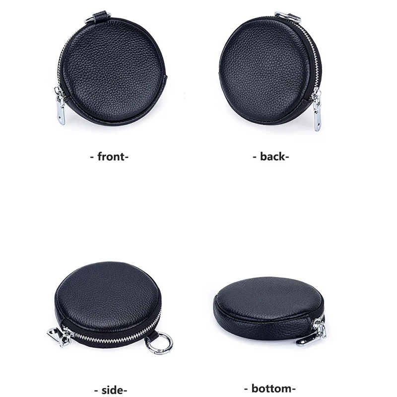 2024 Coin Purse Change Pouch for Women Key Ring Wallet Minimalist Small Item Storage Bag Genuine Leather Round Purse with Zipper