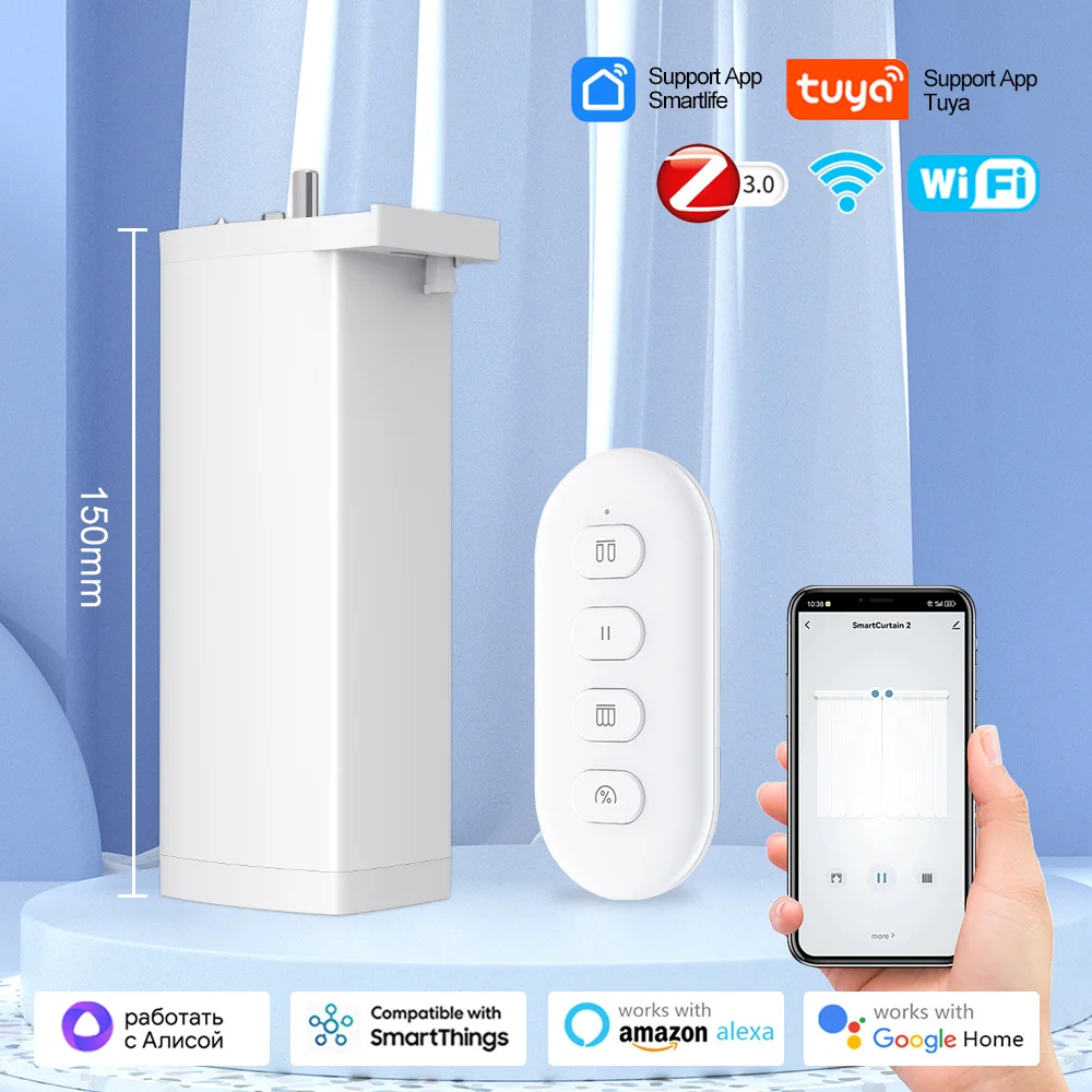 รุ่นที่ 4 Tuya Wifi/Zigbee สมาร์ทไฟฟ้าผ้าม่านมอเตอร์ 15 มม.อัจฉริยะสนับสนุน APP ควบคุม Yandex Alice Alexa Google home 1