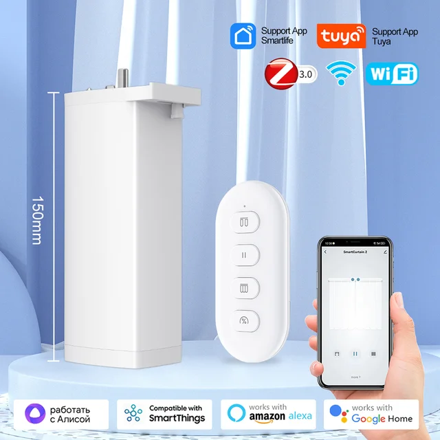 รุ่นที่ 4 Tuya Wifi/Zigbee สมาร์ทไฟฟ้าผ้าม่านมอเตอร์ 15 มม.อัจฉริยะสนับสนุน APP ควบคุม Yandex Alice Alexa Google home 1