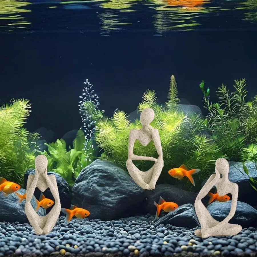 Minimalist Sandstone Fish Tank Thinker Statues Set