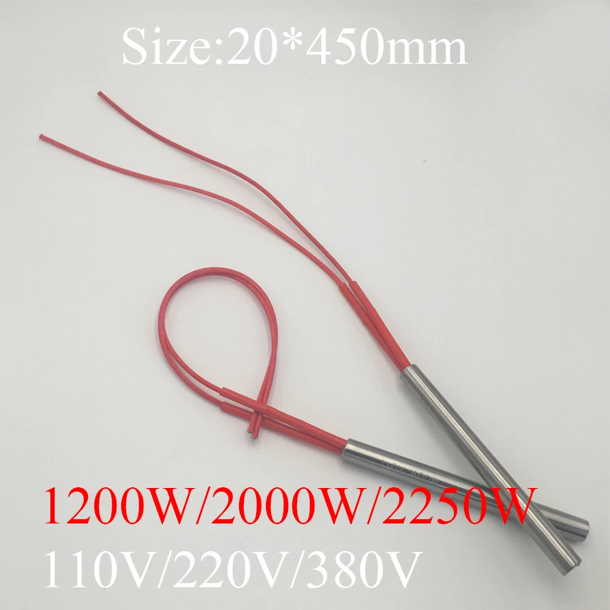 

20x450 20*450 1200W 2000W 2250W AC 110V 220V 380V Stainless Steel Cylinder Tube Mold Heating Element Single End Cartridge Heater