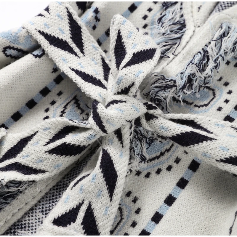 Frauen Quaste Patchwork Gedruckt Strickjacke Mode V-ausschnitt Langarm Lose Strickwaren Dame Herbst Pendeln Straße Strickjacken – Detail 5