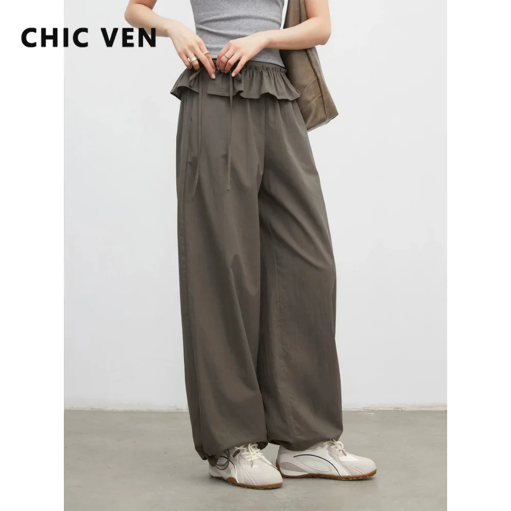 CHIC VEN Fashion Damesbroek Effen Losse Casual Broek met Elastische Taille en Wijde Pijpen Damesbroek voor Meisjes Lente/Zomer 2026_voghion.com