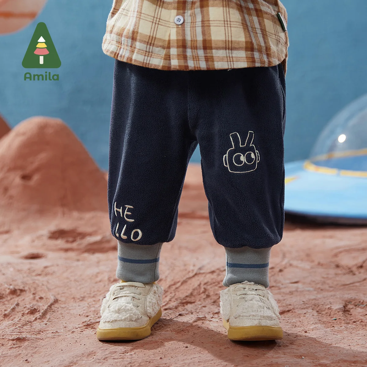 

Amila Baby Pants Winter Girls Children Cute Pattern Sports Casual Trousers Boys Elastic Waist Warm Ollie Fleece Pant