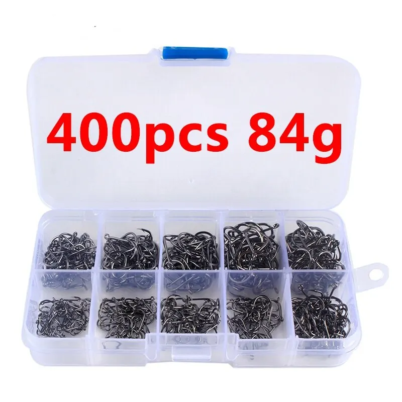 Set de 400 hameçons de pêche acier haute teneur en carbone pour eau douce et mer
