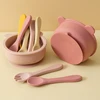 3Pcs/1Set BPA Free Silicone Bear Dishes For Baby Baby Feeding Sucker Bowl Tableware Waterproof Spoon Non-Slip Crockery Bowl 6