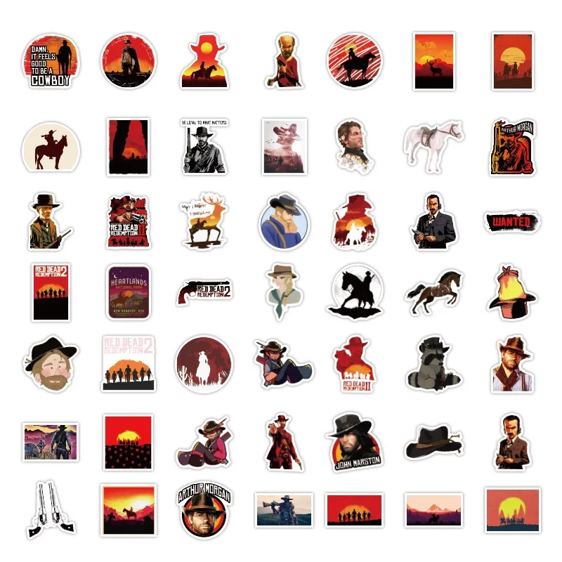 50PCS 게임 스티커 팩 레드 데드 리뎀션 노트북 전화 케이스 스케이트 보드 가방 방수 데칼 어린이 장난감