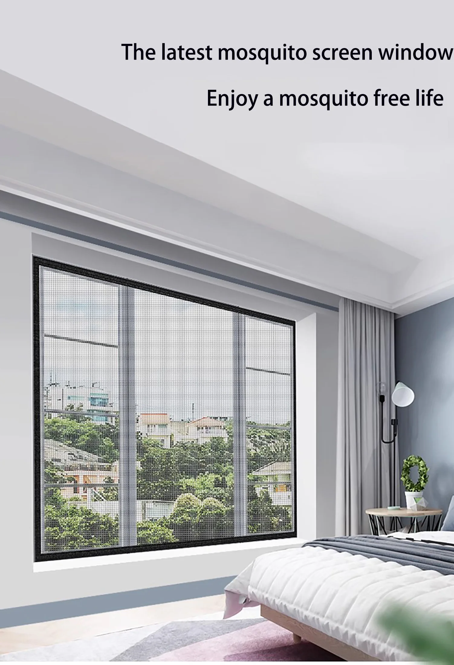 Description Picture 3 of itemBlack self-adhesive reusable window mosquito net, mosquito screen window, sheer cloth, customizable washable