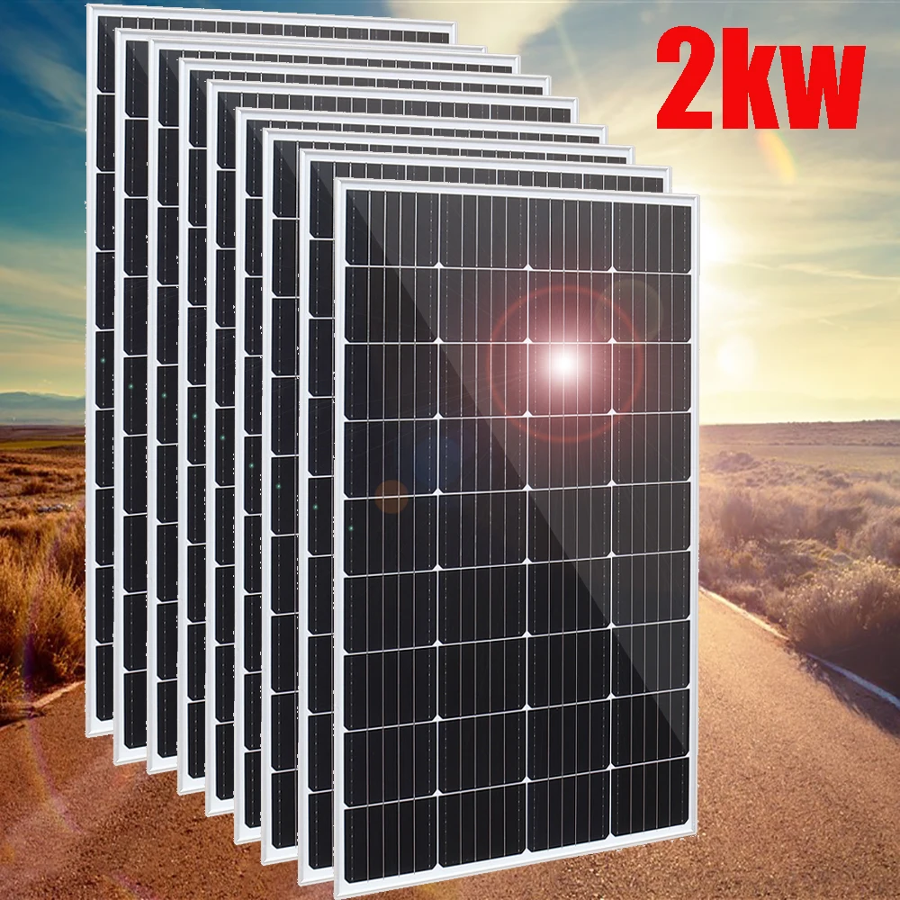 2KW 1KW 2000W 1000W szklany Panel słoneczny sztywny System Panel fotowoltaiczny do domu na dachu balkonowym monokrystaliczne ogniwo łodzi