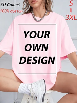 Custom Your Logo Print Summer Cool Retro T-Shirt Cotton Casual Loose Short Sleeve Basics Fashion Tee Soft Breathable Streetwear 1