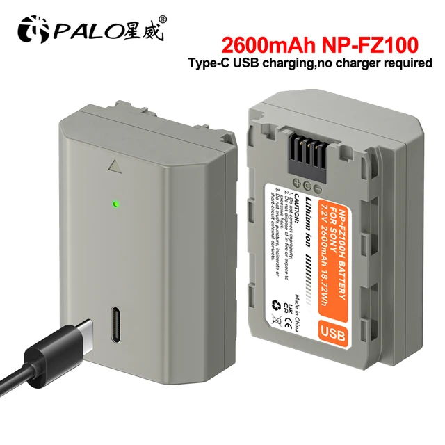PALO 2600mAh NP-FZ100 NPFZ100 NP FZ100 Battery with 5V 2A Type-C input for Sony A7 III Sony Alpha A7R III A7R IV A9 A6600 BC-QZ1 1