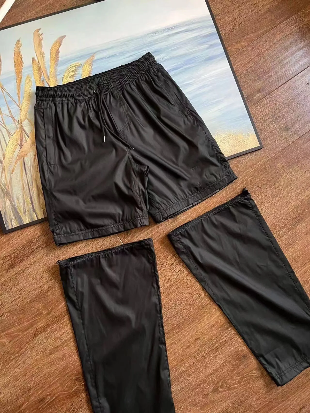 2024 summer Same style for men women black Detachable jacket coat trousers motion Leisure Solid color disassembly Shorts set