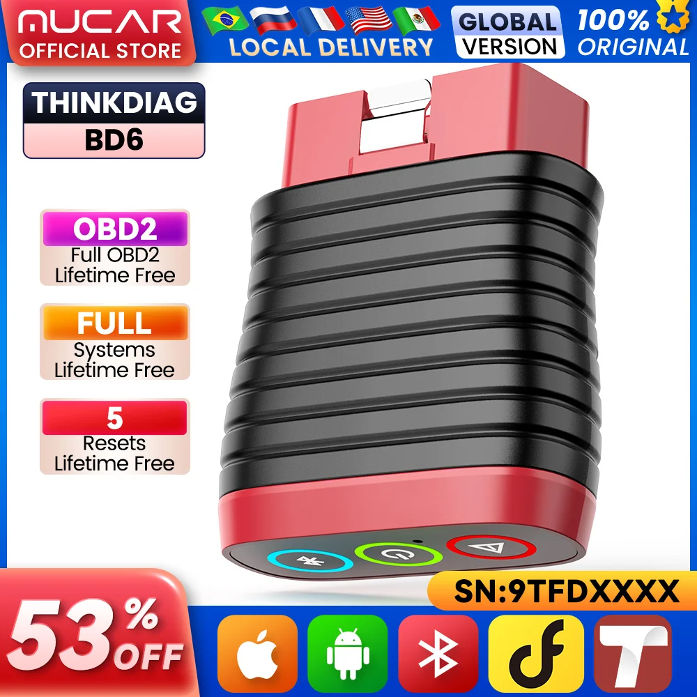Scanner THINKCAR BD6 OBD2 pour voiture, tous les lecteurs de codes de voiture systèmes, outils de numérisation pour iPhone et Android, outil de Diagnostic automatique sans fil OBD2