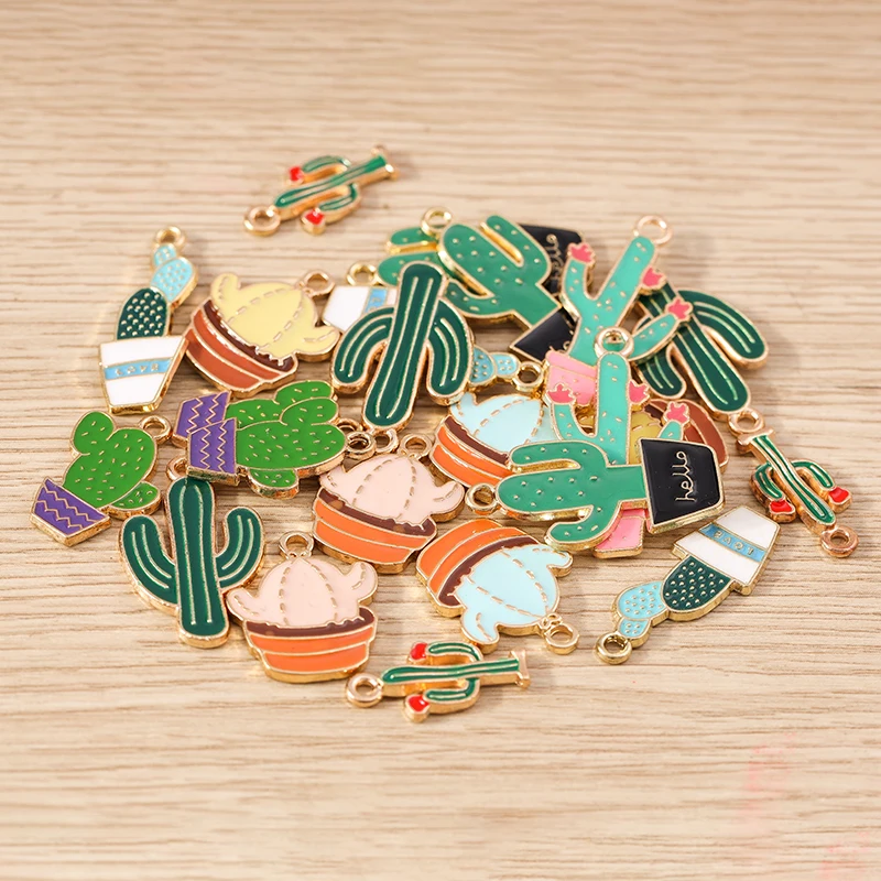 Tusember 10 Stück Emaille-Kaktus-Pflanzen-Charms-Anhänger für Schmuckherstellung, Zubehör, Öl, DIY, Halskette, Ohrringe, Zubehör – Detail 9
